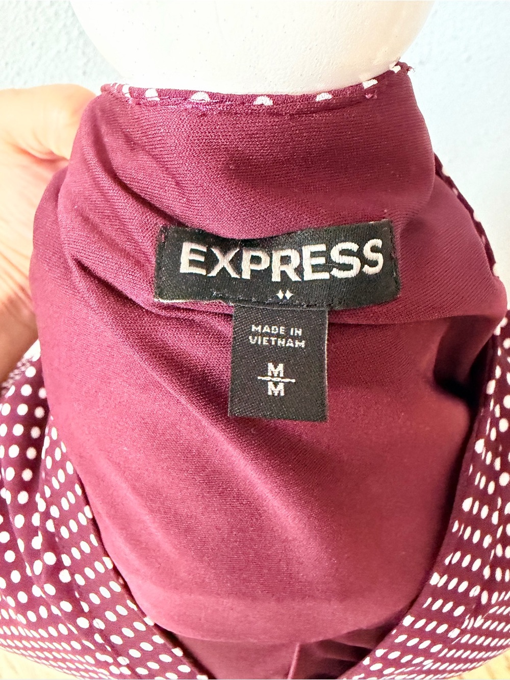 Express Lot of 2 Zip V-Neck Long Sleeve Polk Dot Shift Dresses Burgundy & Black - Picture 8 of 16